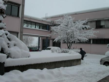 arrivo al Calvino: neve ovunque