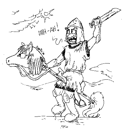 vignetta di Dario Passaro raffigurante un fante con un bastone con la testa di cavallo