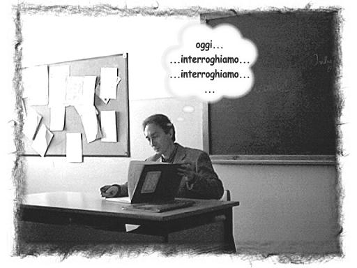 il professor Cappellini mentre sfoglia le pagine del registro in cerca di possibili interrogati. Foto ritoccata in bianco e nero, stile vecchio. By Marco Mordini