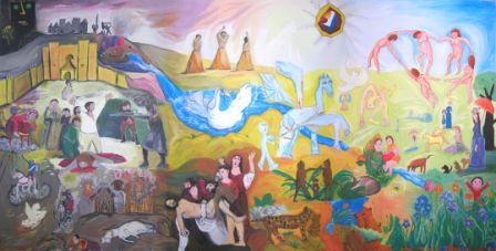 Dalla guerra alla pace: grande murale realizzato dai bambini di una scuola elementare reinterpretando opere di pittori diversi